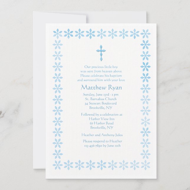 Convite Quadro azul da flor do estêncil (Frente)