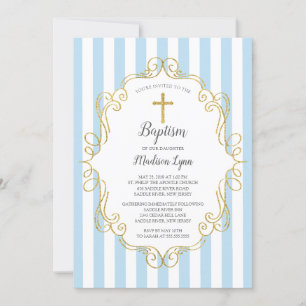 Convite Quadro Azul e Dourado para Batismo de Meninos
