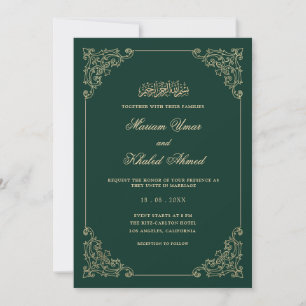 Convite Quadro Barroco a Ouro Verde Esmeralda Casamento Mu