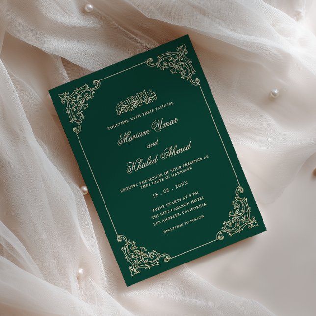 Convite Quadro Barroco a Ouro Verde Esmeralda Casamento Mu (Criador carregado)