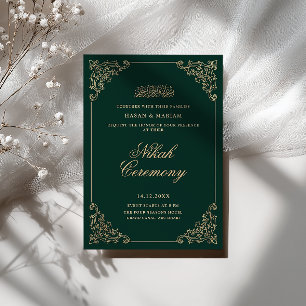 Convite Quadro Barroco Antigo Cerimônia de Nikah Esmeralda
