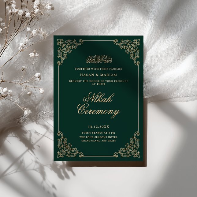 Convite Quadro Barroco Antigo Cerimônia de Nikah Esmeralda (Criador carregado)