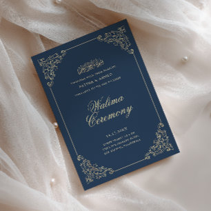 Convite Quadro Barroco Antigo Cerimônia Walima Azul Marinh
