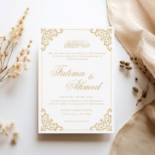 Convite Quadro Barroco Antigo Dourado Branco Casamento Muç