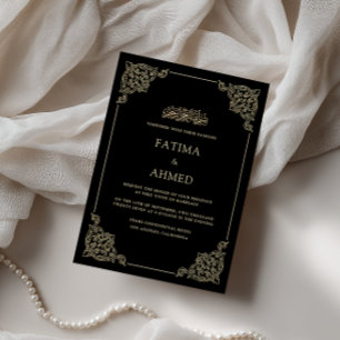 Convite Quadro Barroco Dourado Antigo Casamento Muçulmano