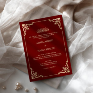 Convite Quadro Barroco Dourado Cerimônia de Nikah Burgundy