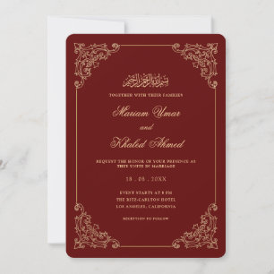 Convite Quadro Barroco Dourado Ornate Casamento Muçulmano