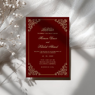 Convite Quadro Barroco Dourado Ornate Casamento Muçulmano