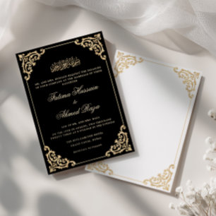 Convite Quadro Barroco Opulento Dourado Casamento Muçulman