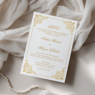 Convite Quadro Barroco Vitoriano Dourado Branco Casamento