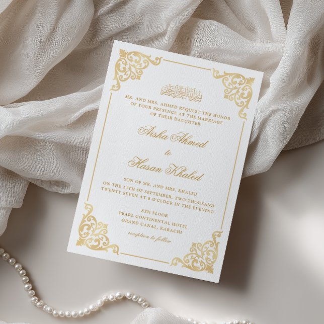 Convite Quadro Barroco Vitoriano Dourado Branco Casamento  (Criador carregado)