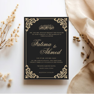 Convite Quadro Barroco Vitoriano Dourado Preto Casamento M