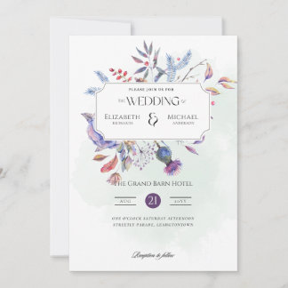 Convite Quadro Botânico de Aquarela Heritage Elegante Conv
