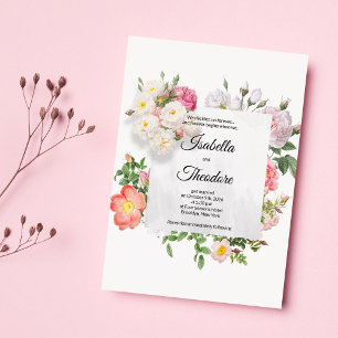 Convite Quadro clássico de flores brancas cor-de-rosa eleg