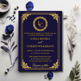 Convite Quadro Clássico Dourado Monograma Real Casamento