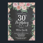 Convite Quadro cor-de-rosa floral do aniversário de 30<br><div class="desc">Convite cor-de-rosa floral do quadro do aniversário de 30 anos das peônias para mulheres. Flor floral da aguarela. Flores elegantes do rosa e da peônia do rosa. Aniversário adulto. Fundo do quadro. Preto e branco. 13o 15o 16o 18o 20o 2ø 30o 40th 50th 60th 90 100th do 80 do 70,...</div>