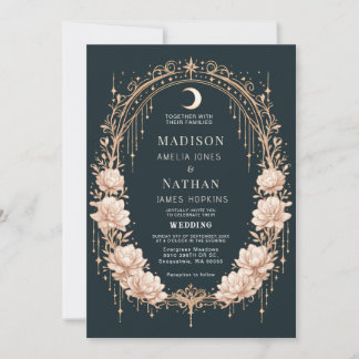 Convite Quadro da Lua Celestial Dourado Casamento Romântic