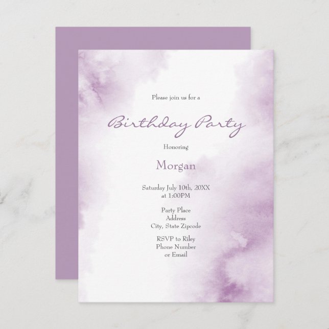Convite Quadro de Abstrato de Cores de Água da Plum Mauve (Frente/Verso)