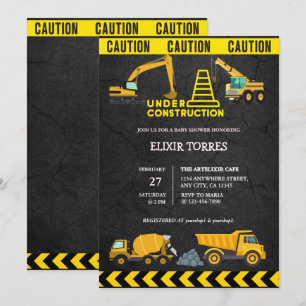 Convite Quadro De Alcatrão Sob Chá de fraldas De Construçã