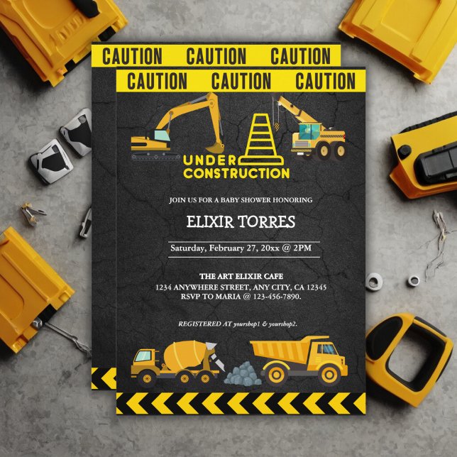 Convite Quadro De Alcatrão Sob Chá de fraldas De Construçã (Criador carregado)