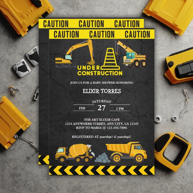 Convite Quadro De Alcatrão Sob Chá de fraldas De Construçã (Criador carregado)