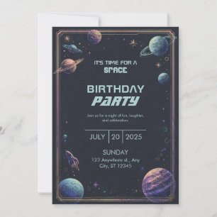 Convite Quadro de Aniversário do Planeta Espacial Pastel G