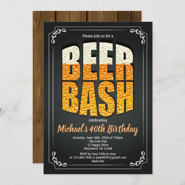 Convite Quadro de aviso do bar retro festa de aniversário (Frente/Verso)