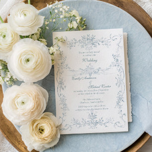 Convite Quadro de Casamento Azul Francês Vintage