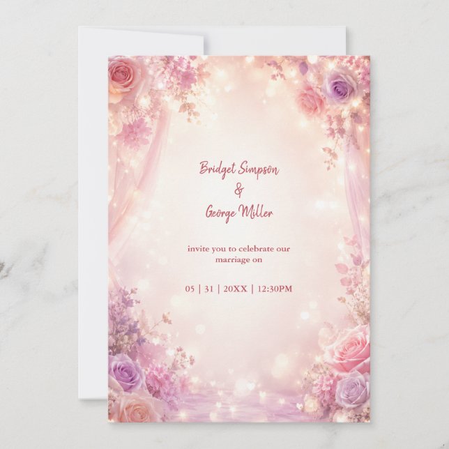 Convite Quadro de Casamento Botânico Neon Mínimo (Frente)