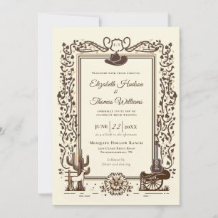 Convite Quadro de Casamento de Caubói Vintage Rústico Ocid