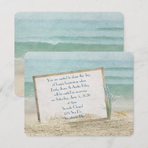 Convite Quadro de Casamento de Praia em Areia