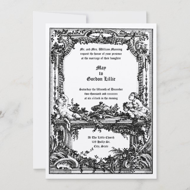Convite Quadro de Casamento Floral Altar do Barroco Rococo (Frente)