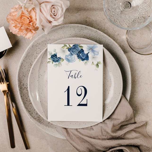 Convite Quadro De Casamento Floral N.O 12 Planos De Lugare (Dusty Blue Floral Wedding Reception Table Number Cards)