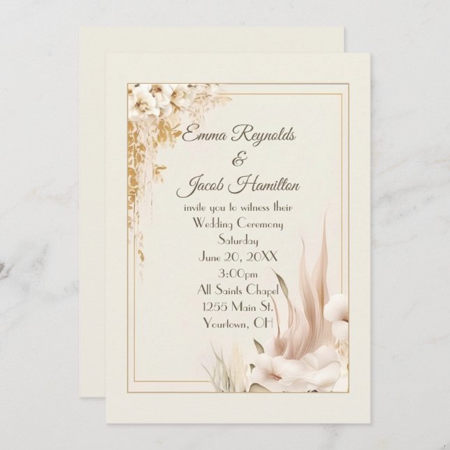 Convite Quadro de Casamento Floral Suave (Frente/Verso)