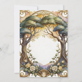 Convite quadro de casamento ouro e flores mágicas
