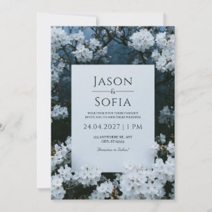 Convite Quadro de Cerejeira em Flor à Meia-Noite Casamento