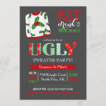 Convite Quadro de Chalkboard De Festa De Natal Febre<br><div class="desc">Convite para uma festa de suéter feia. Efeito de quadro vermelho,  branco,  verde.</div>