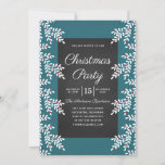 Convite Quadro de Chalkboard do Partido Azul de Teal Moder<br><div class="desc">Convite de festas de natal elegante e moderno com design de quadro com fundo azul lacrimogêneo e florais de natal. Todo o texto pode ser substituído por seu próprio.</div>