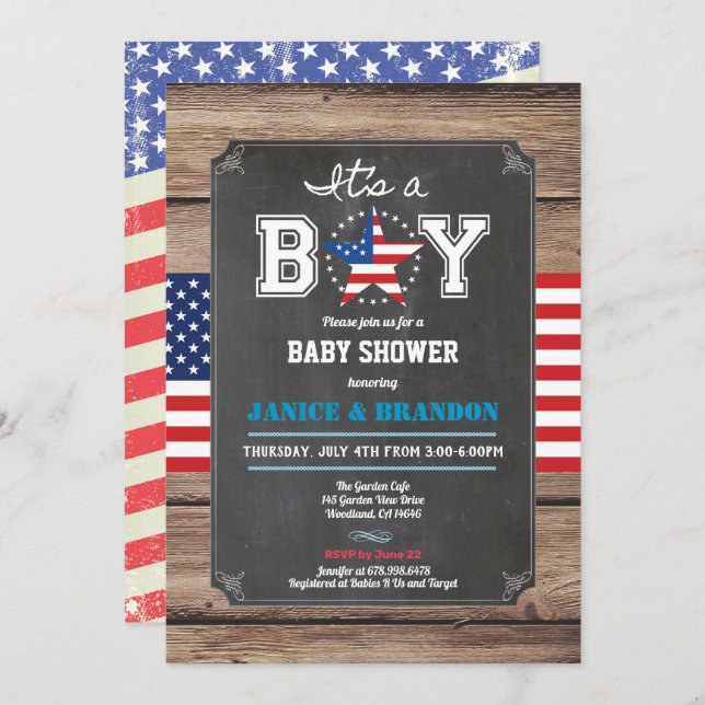 Convite Quadro de chás do bebê Dia da Independência (Frente/Verso)
