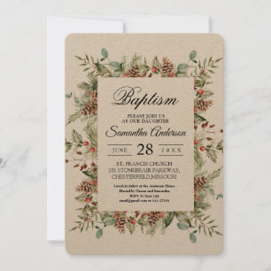 Convite Quadro de Cone Verde de Pinheiro Kraft Winter