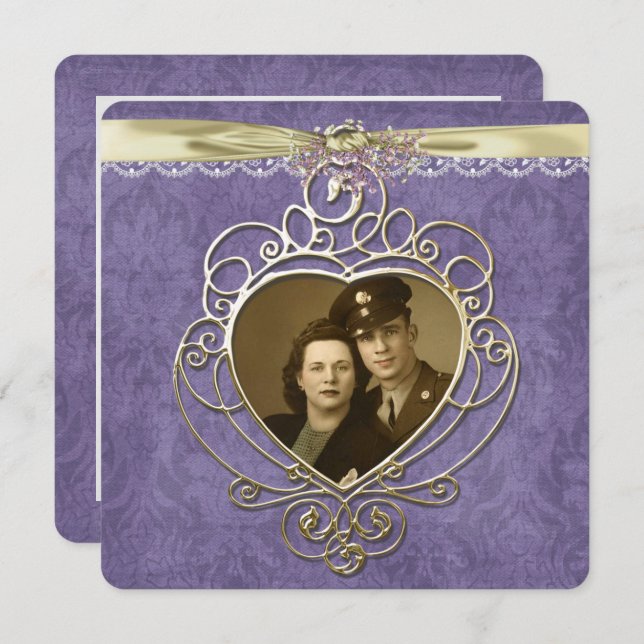 Convite Quadro de coração de ouro antigo (Frente/Verso)