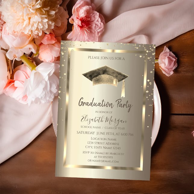 Convite Quadro de Diamantes Dourados,Boné de Formando de A (Criador carregado)