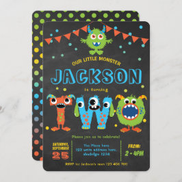 Convite quadro de festas de monstro bonitinho segundo aniv