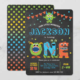 Convite quadro de festas de monstro fofo primeiro aniversa
