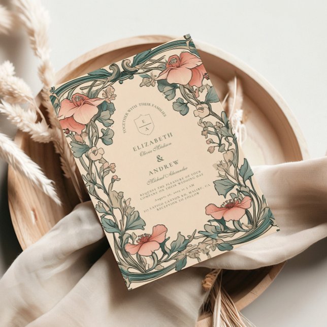 Convite Quadro de Flor Silvestre Coral casamento (Criador carregado)