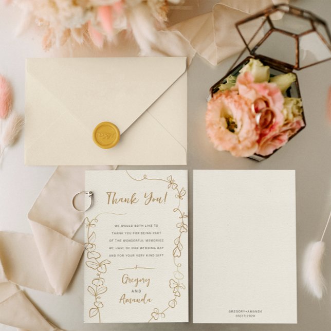 Convite Quadro De Folhas Douradas Pintadas À Mão Obrigado (Criador carregado)