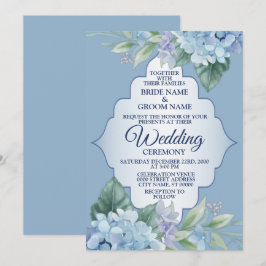 Convite Quadro de Folhas Verdes Florais Azuis Casamento El