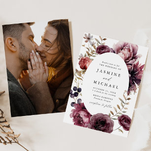 Convite Quadro de Foto Floral Rustico Outono Marsala Casam
