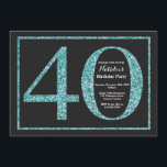 Convite Quadro de Glitter de aniversário de 40 anos de Con<br><div class="desc">Convite para aniversário de 40 anos. Festa de aniversário de Brilho Preto e Teal Convidam com Fundo de Quadros. Surpresa Aniversário. Aniversário Adulto. Homens ou Mulheres no Bday Bash Party.
Para mais personalização,  clique no botão "Personalizar" e use a ferramenta design para modificar este modelo.</div>