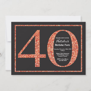 Convite Quadro De Glitter Laranja De aniversário de 40 an